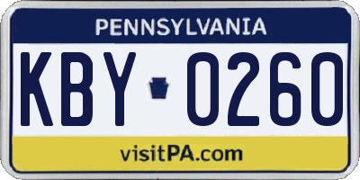 PA license plate KBY0260