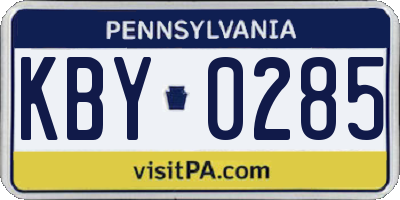 PA license plate KBY0285