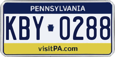 PA license plate KBY0288