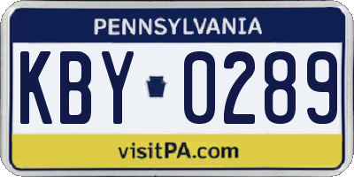 PA license plate KBY0289