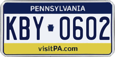 PA license plate KBY0602