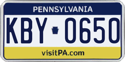 PA license plate KBY0650