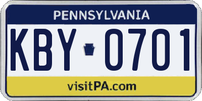 PA license plate KBY0701