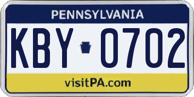 PA license plate KBY0702