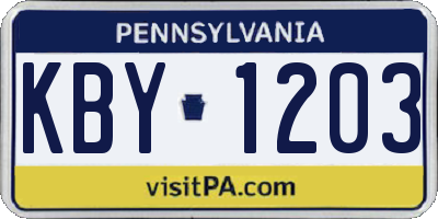 PA license plate KBY1203