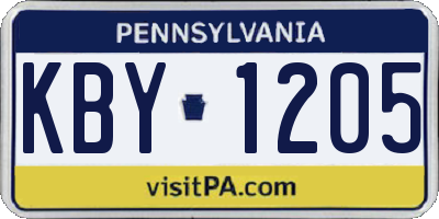 PA license plate KBY1205