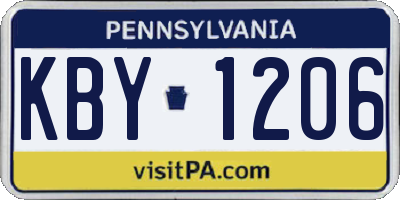 PA license plate KBY1206
