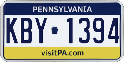 PA license plate KBY1394