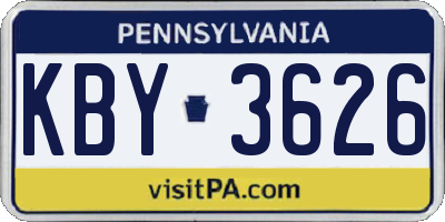 PA license plate KBY3626