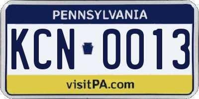 PA license plate KCN0013