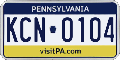 PA license plate KCN0104