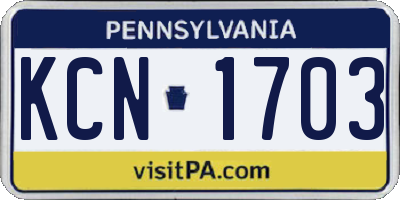 PA license plate KCN1703