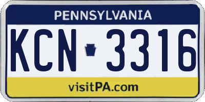 PA license plate KCN3316