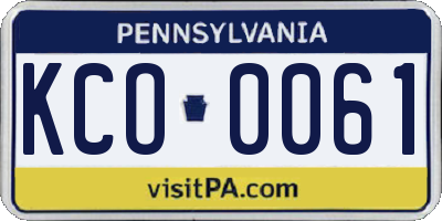 PA license plate KCO0061