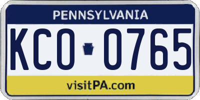 PA license plate KCO0765