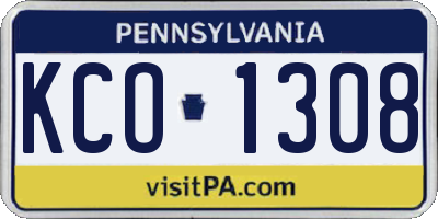 PA license plate KCO1308