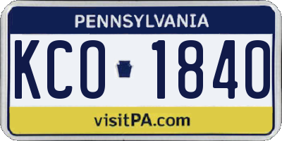 PA license plate KCO1840