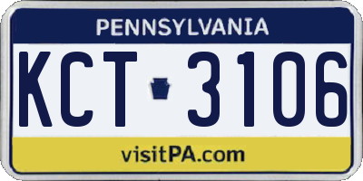 PA license plate KCT3106