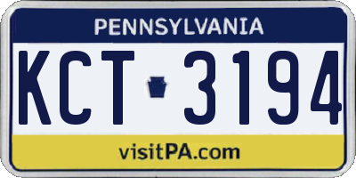PA license plate KCT3194