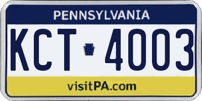 PA license plate KCT4003