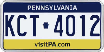 PA license plate KCT4012