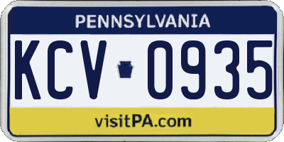PA license plate KCV0935
