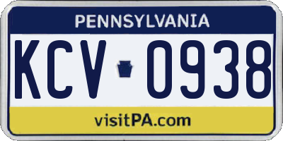 PA license plate KCV0938