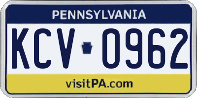 PA license plate KCV0962