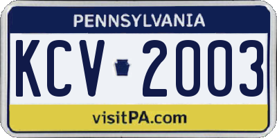 PA license plate KCV2003