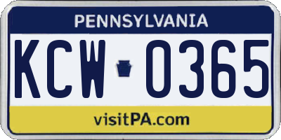 PA license plate KCW0365