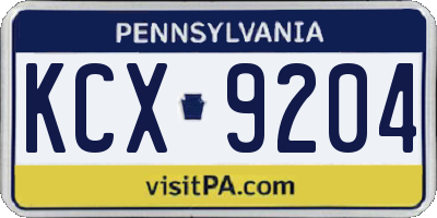 PA license plate KCX9204