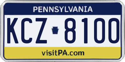 PA license plate KCZ8100