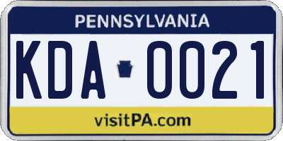 PA license plate KDA0021