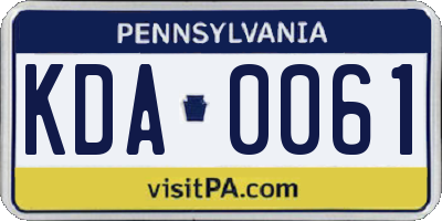 PA license plate KDA0061