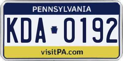 PA license plate KDA0192