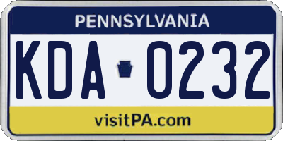PA license plate KDA0232