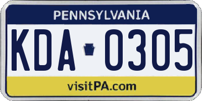 PA license plate KDA0305