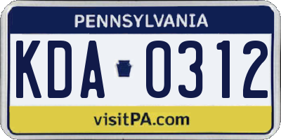 PA license plate KDA0312