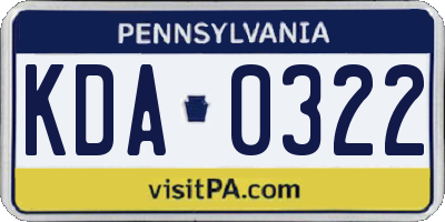 PA license plate KDA0322