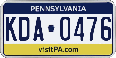 PA license plate KDA0476