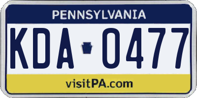 PA license plate KDA0477