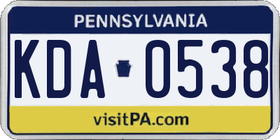 PA license plate KDA0538