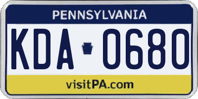 PA license plate KDA0680