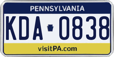PA license plate KDA0838