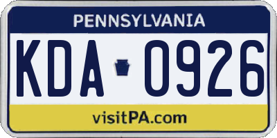 PA license plate KDA0926