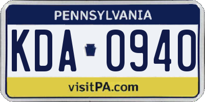 PA license plate KDA0940