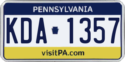 PA license plate KDA1357