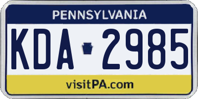 PA license plate KDA2985