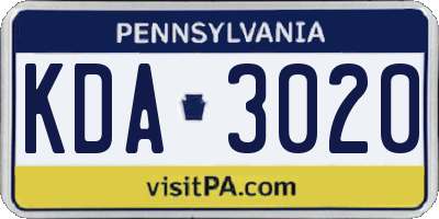 PA license plate KDA3020