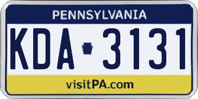 PA license plate KDA3131